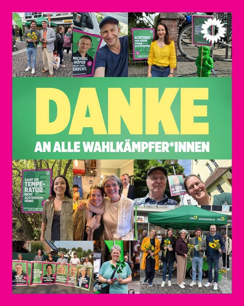 Fotocollage aus dem Wahlkampf mit der Aufschrift: Danke an alle Wahlkämpfer*innen
